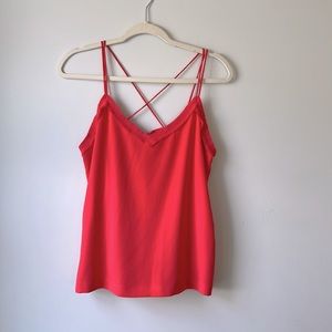 Boutique strappy coral top with cross cross back